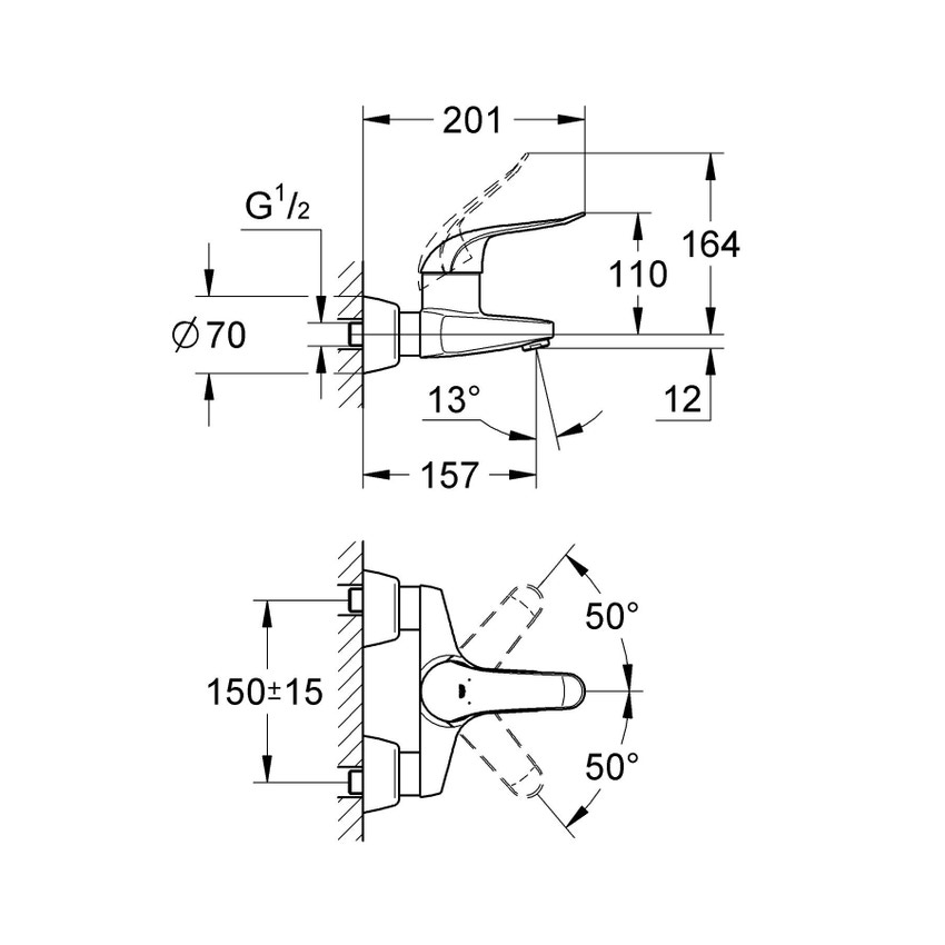 Immagine di Grohe EUROECO SPECIAL miscelatore monocomando P.20 cm, per lavabo, a parete, con limitatore di portata regolabile, finitura cromo 32776000