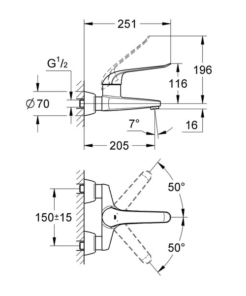 Immagine di Grohe EUROECO SPECIAL miscelatore monocomando P.25 cm, per lavabo, a parete, con limitatore di portata regolabile, finitura cromo 32778000