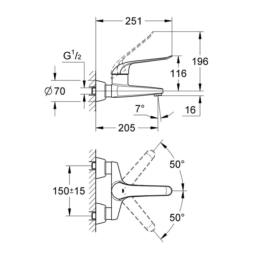 Immagine di Grohe EUROECO SPECIAL miscelatore monocomando P.25 cm, per lavabo, a parete, con limitatore di portata regolabile, finitura cromo 32778000