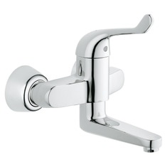 Immagine di Grohe EUROECO SPECIAL miscelatore monocomando P.18 cm, con movimento orizzontale, a parete, bocca girevole, dotato di limitatore di portata, finitura cromo 32792000