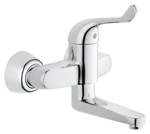 Immagine di Grohe EUROECO SPECIAL miscelatore monocomando P.18 cm, con movimento orizzontale, a parete, bocca girevole, dotato di limitatore di portata, finitura cromo 32792000