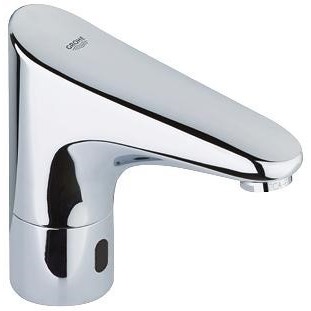 Immagine di Grohe EUROPLUS E miscelatore elettronico per lavabo, senza dispositivo di miscelazione, con comando ad infrarossi, risparmio idrico e limitatore di temperatura regolabile, finitura cromo 36016001