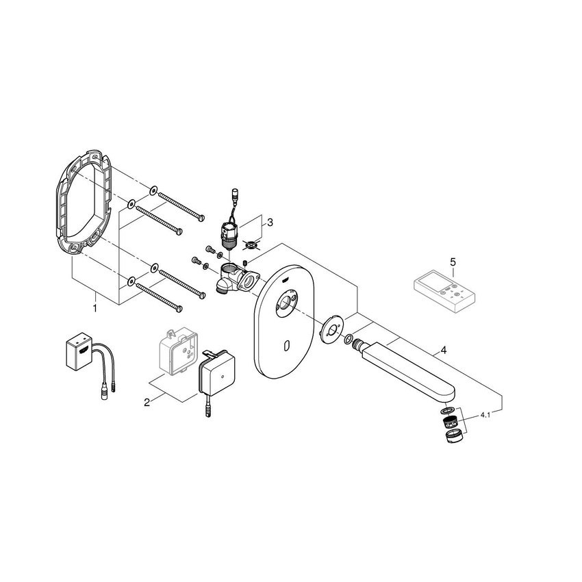 Immagine di Grohe EUROECO COSMOPOLITAN E rubinetto elettronico P.17 cm per lavabo, senza corpo incasso, con Bluetooth e comando ad infrarossi, finitura cromo 36410000