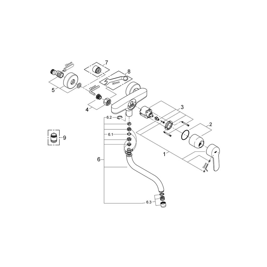 Immagine di Grohe Eurostyle Cosmopolitan Miscelatore Monocomando Lavello - Installazione a Parete finitura cromo 33982002
