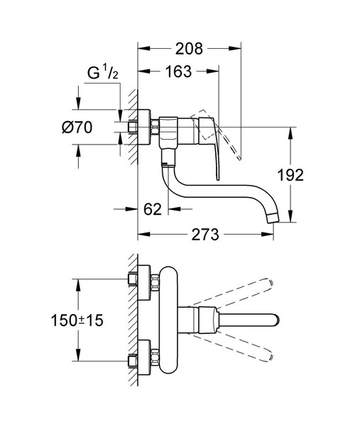 Immagine di Grohe Eurostyle Cosmopolitan Miscelatore Monocomando Lavello - Installazione a Parete finitura cromo 33982002