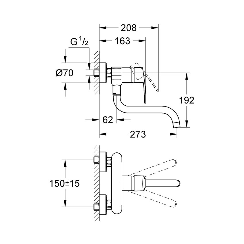 Immagine di Grohe Eurostyle Cosmopolitan Miscelatore Monocomando Lavello - Installazione a Parete finitura cromo 33982002