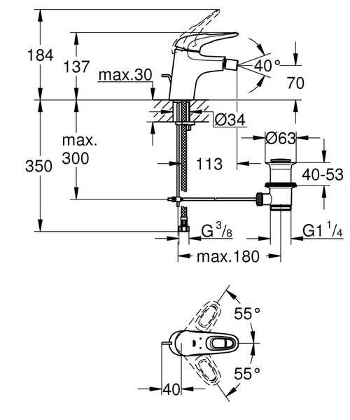 Immagine di Grohe EUROSTYLE miscelatore monocomando H.14 cm, per bidet, con scarico, colore bianco finitura lucido 33565LS3