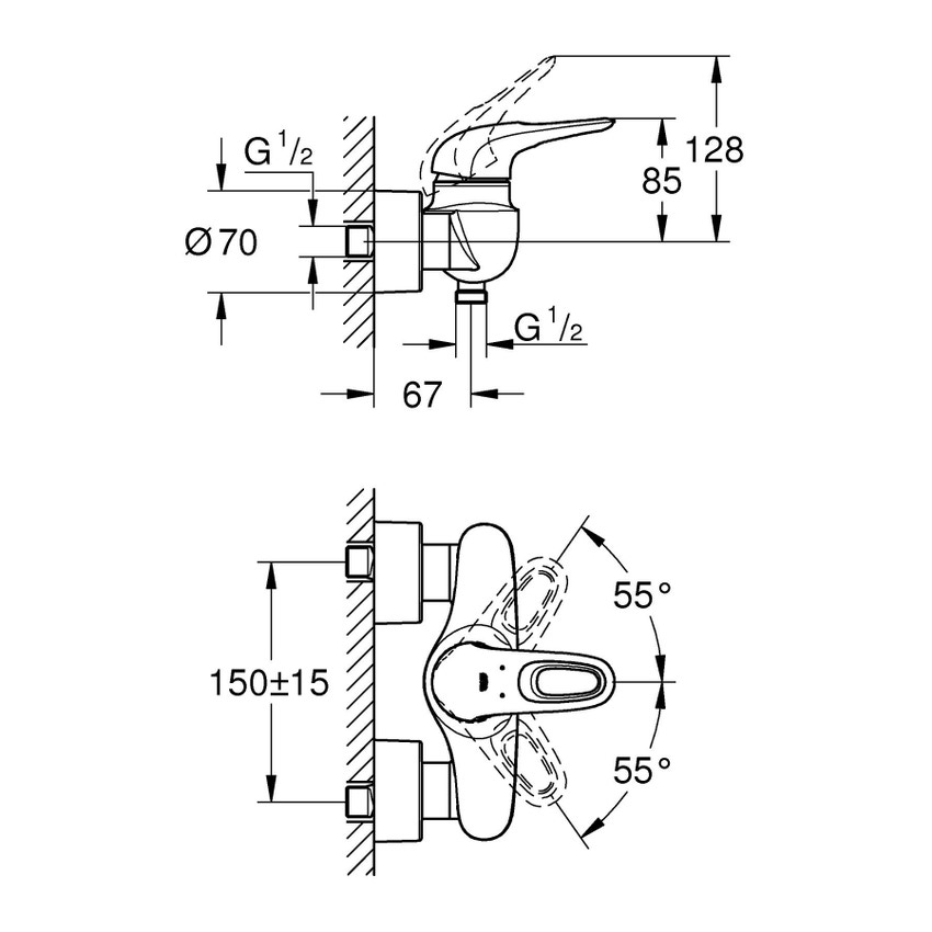 Immagine di Grohe EUROSTYLE miscelatore monocomando per doccia, a parete, con limitatore di portata e di temperatura, colore bianco finitura lucido 33590LS3