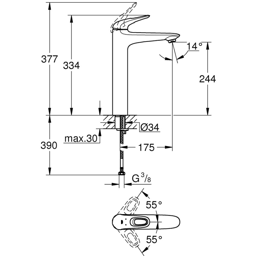 Immagine di Grohe EUROSTYLE miscelatore monocomando H.33 cm, per lavabo, con risparmio idrico, senza scarico, colore bianco finitura lucido 23570LS3