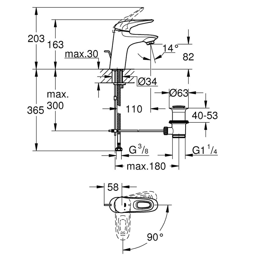 Immagine di Grohe EUROSTYLE miscelatore monocomando H.16 cm, per lavabo, con risparmio idrico e scarico, colore bianco finitura lucido 23374LS3