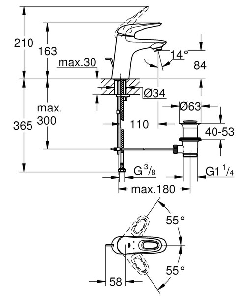 Immagine di Grohe EUROSTYLE miscelatore monocomando H.16 cm, per lavabo, con scarico e risparmio idrico, colore bianco finitura lucido 33558LS3