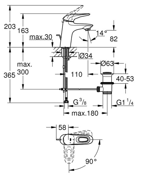 Immagine di Grohe EUROSTYLE miscelatore monocomando H.16 cm, per lavabo, con risparmio idrico e scarico, finitura cromo 23374003
