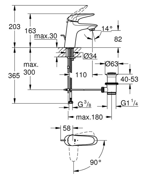 Immagine di Grohe EUROSTYLE miscelatore monocomando H.16 cm, per lavabo, con risparmio energetico, con scarico, finitura cromo 23709003