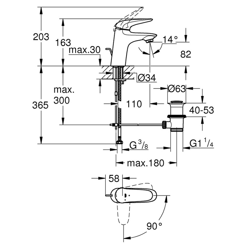 Immagine di Grohe EUROSTYLE miscelatore monocomando H.16 cm, per lavabo, con risparmio energetico, con scarico, finitura cromo 23709003