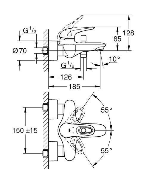 Immagine di Grohe EUROSTYLE miscelatore monocomando per vasca o doccia, a parete, con deviatore automatico, limitatore di portata e di temperatura, colore bianco finitura lucido 33591LS3