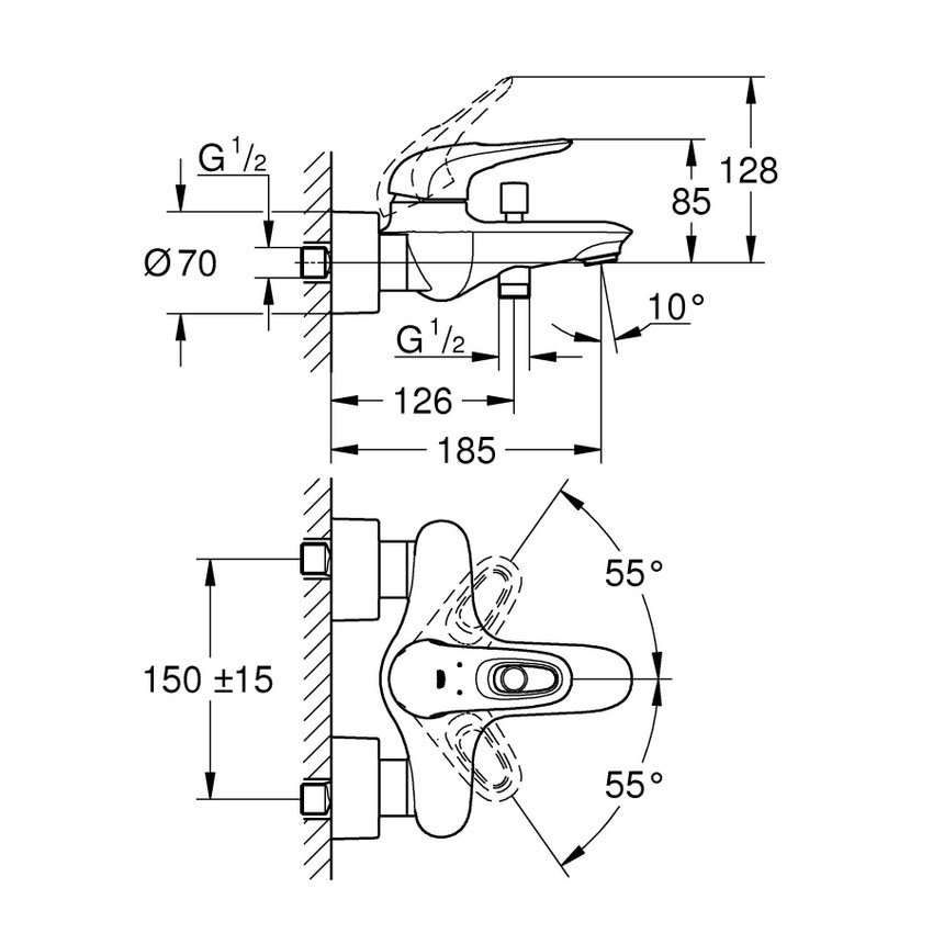 Immagine di Grohe EUROSTYLE miscelatore monocomando per vasca o doccia, a parete, con deviatore automatico, limitatore di portata e di temperatura, colore bianco finitura lucido 33591LS3
