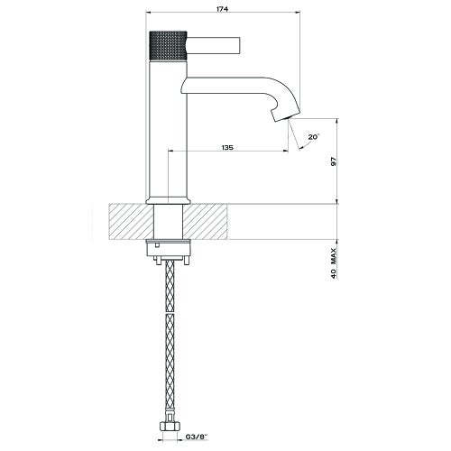 Immagine di Gessi INCISO- miscelatore lavabo H.20 cm, senza scarico, con flessibili di collegamento, finitura black metal brushed PVD 58002#707