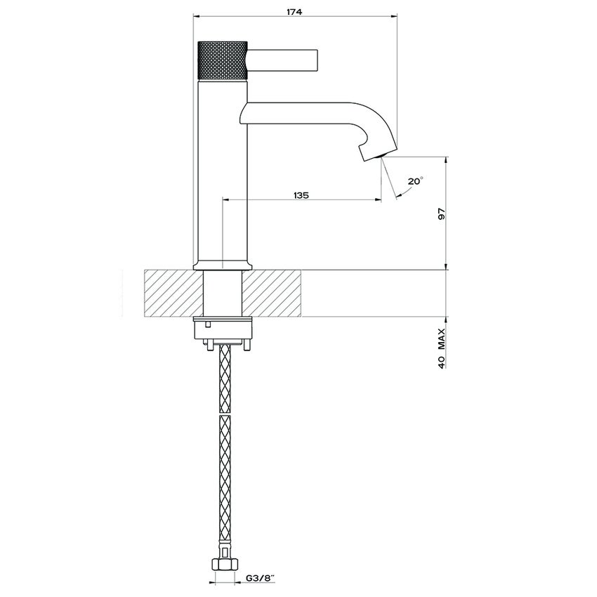 Immagine di Gessi INCISO- miscelatore lavabo H.20 cm, senza scarico, con flessibili di collegamento, finitura black metal brushed PVD 58002#707