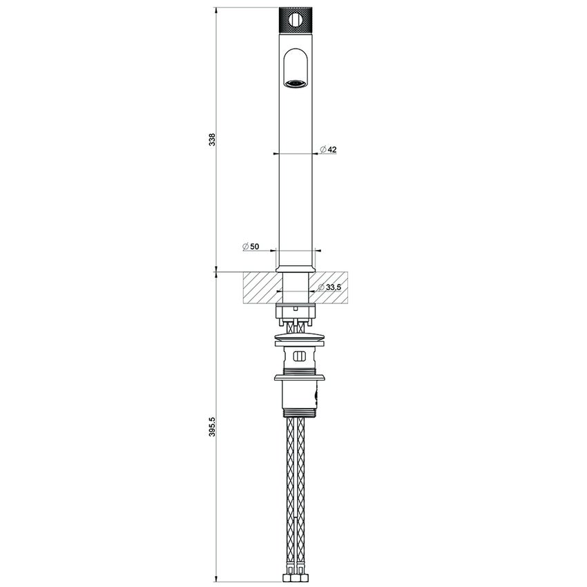 Immagine di Gessi INCISO- miscelatore lavabo H.34 cm, con scarico e flessibili di collegamento, finitura black metal brushed PVD 58003#707