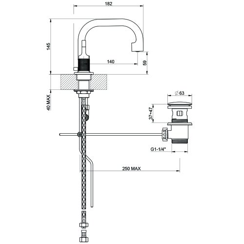 Immagine di Gessi INCISO- gruppo lavabo H.15 cm, tre fori, con scarico e flessibili di collegamento, finitura black metal brushed PVD 58011#707