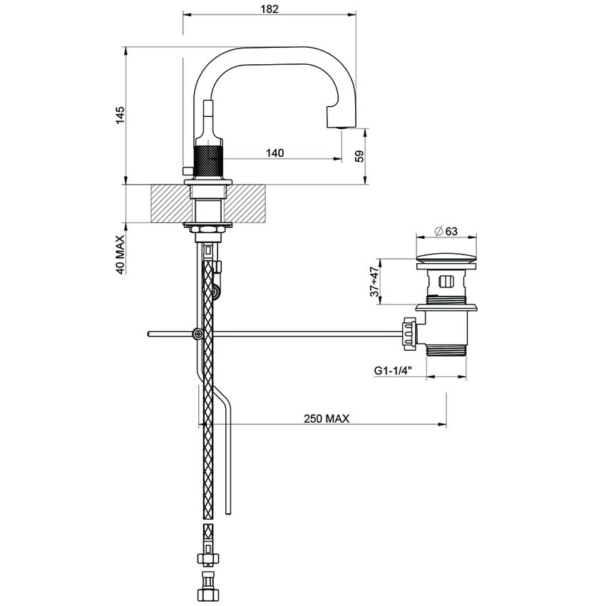 Immagine di Gessi INCISO- gruppo lavabo H.15 cm, tre fori, con scarico e flessibili di collegamento, finitura black metal brushed PVD 58011#707