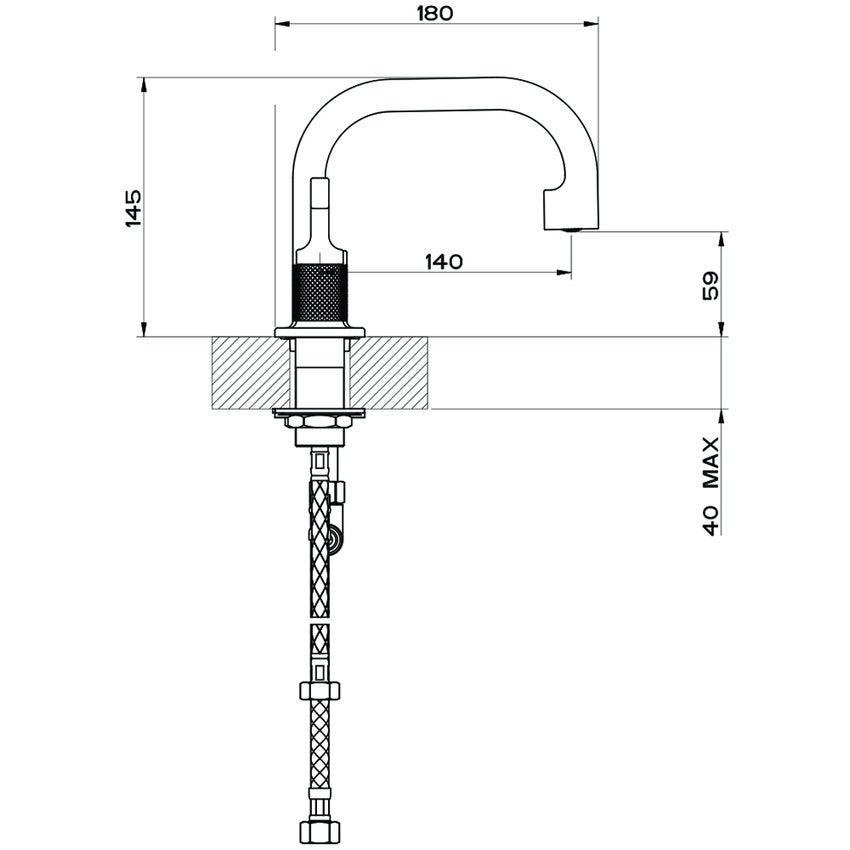 Immagine di Gessi INCISO- gruppo lavabo H.15 cm, tre fori, senza scarico, con flessibili di collegamento, finitura black metal brushed PVD 58012#707