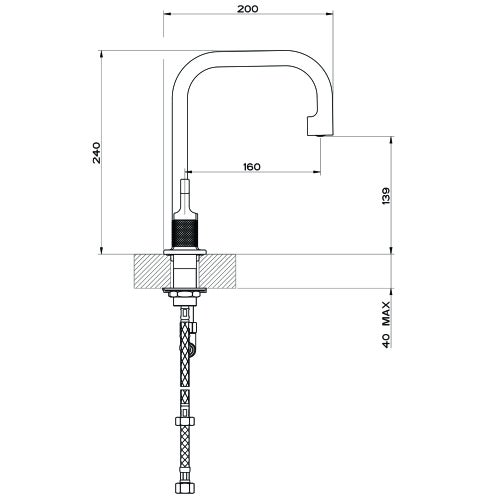 Immagine di Gessi INCISO- gruppo lavabo H.24 cm, tre fori, senza scarico, con flessibili di collegamento, finitura black metal brushed PVD 58014#707