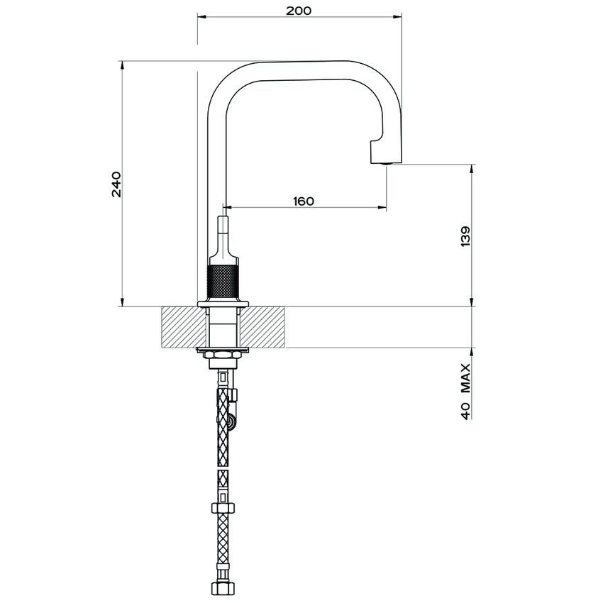 Immagine di Gessi INCISO- gruppo lavabo H.24 cm, tre fori, senza scarico, con flessibili di collegamento, finitura black metal brushed PVD 58014#707