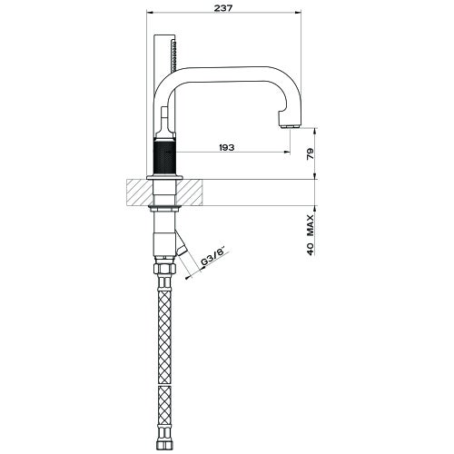 Immagine di Gessi INCISO- gruppo bordo vasca cinque fori, con bocca di erogazione, deviatore, flessibile 150 cm e doccetta anticalcare, finitura black metal brushed PVD 58040#707