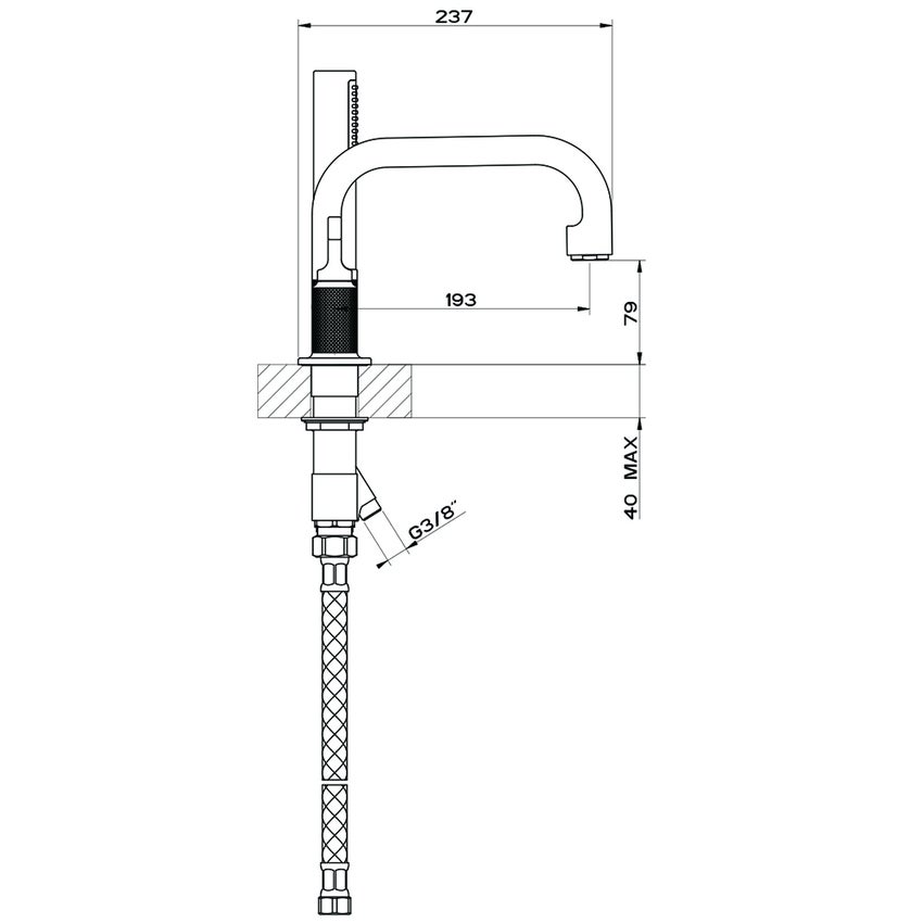 Immagine di Gessi INCISO- gruppo bordo vasca cinque fori, con bocca di erogazione, deviatore, flessibile 150 cm e doccetta anticalcare, finitura black metal brushed PVD 58040#707
