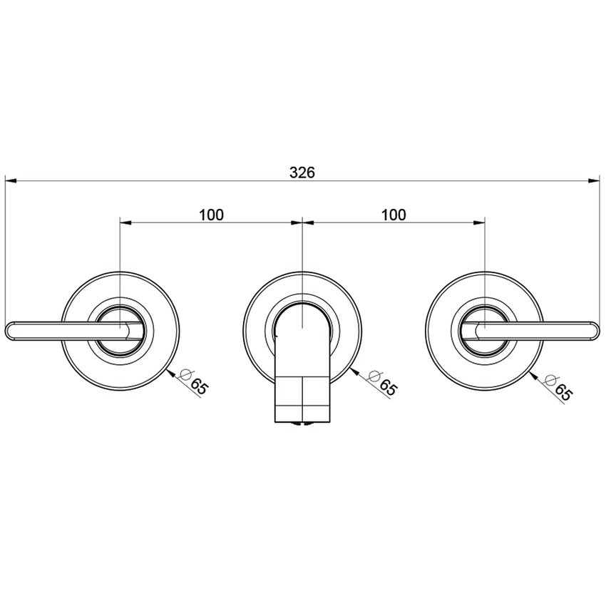 Immagine di Gessi INCISO- gruppo lavabo P.22 cm, tre fori a parete, senza scarico, finitura black metal brushed PVD 58090#707