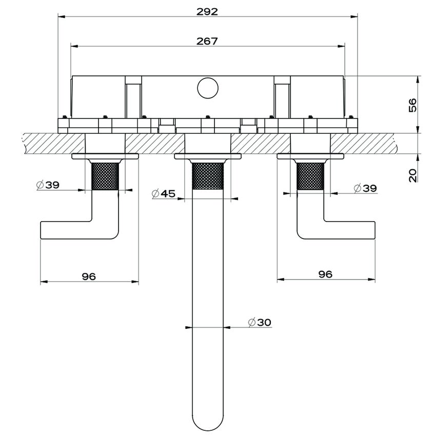Immagine di Gessi INCISO- gruppo lavabo P.27 cm, tre fori a parete, senza scarico, finitura black metal brushed PVD 58092#707