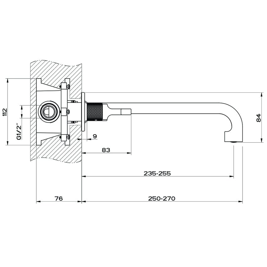 Immagine di Gessi INCISO- gruppo lavabo P.27 cm, tre fori a parete, senza scarico, finitura black metal brushed PVD 58092#707