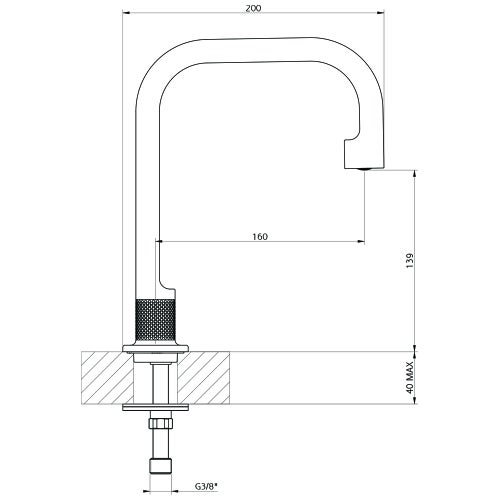 Immagine di Gessi INCISO- bocca da banco per lavabo H.24 cm, finitura black metal brushed PVD 58093#707
