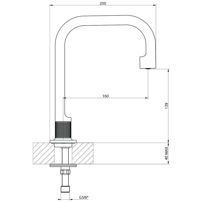 Immagine di Gessi INCISO- bocca da banco per lavabo H.24 cm, finitura black metal brushed PVD 58093#707
