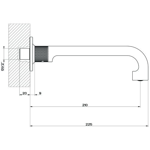 Immagine di Gessi INCISO- bocca lavabo P.23 cm a parete, finitura black metal brushed PVD 58100#707