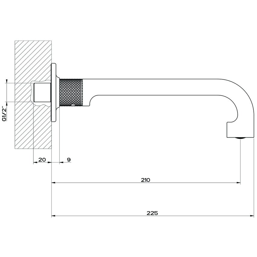 Immagine di Gessi INCISO- bocca lavabo P.23 cm a parete, finitura black metal brushed PVD 58100#707
