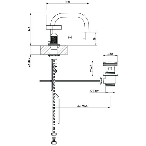 Immagine di Gessi INCISO+ gruppo lavabo H.15 cm, tre fori, con piletta Stop&Go e flessibili di collegamento, finitura cromo 58111#031