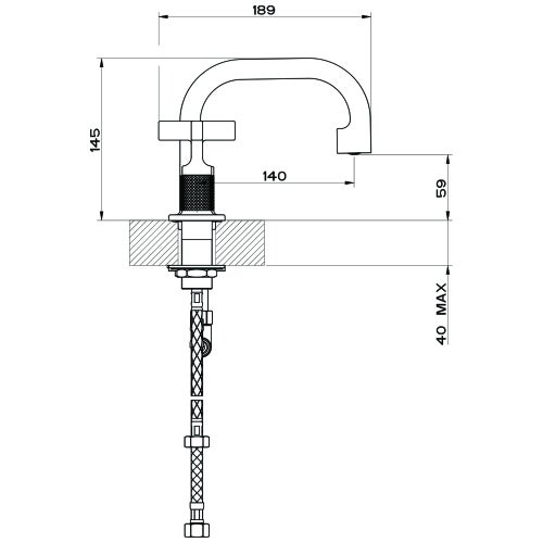 Immagine di Gessi INCISO+ gruppo lavabo H.15 cm, tre fori, senza scarico, con flessibili di collegamento, finitura black metal brushed PVD 58112#707