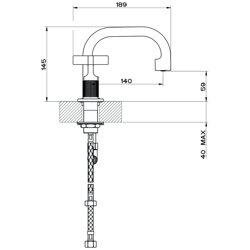 Immagine di Gessi INCISO+ gruppo lavabo H.15 cm, tre fori, senza scarico, con flessibili di collegamento, finitura black metal brushed PVD 58112#707