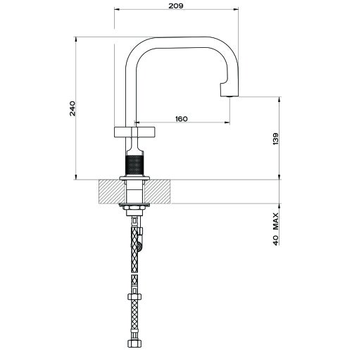 Immagine di Gessi INCISO+ gruppo lavabo H.24 cm, tre fori, senza scarico, con flessibili di collegamento, finitura black metal brushed PVD 58114#707