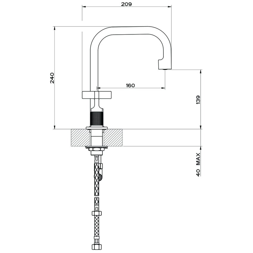 Immagine di Gessi INCISO+ gruppo lavabo H.24 cm, tre fori, senza scarico, con flessibili di collegamento, finitura black metal brushed PVD 58114#707