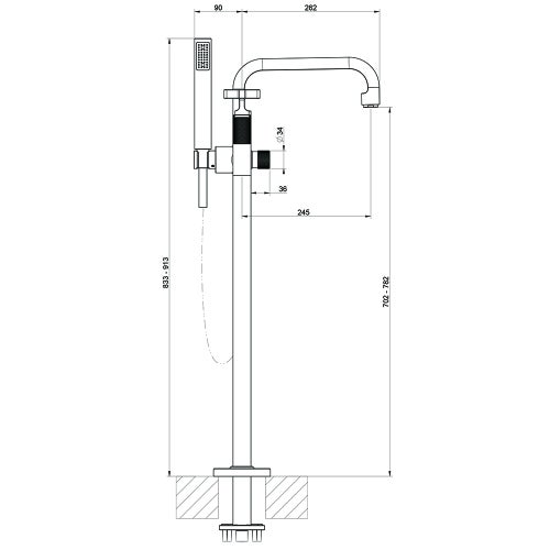 Immagine di Gessi INCISO+ piantana esterno vasca con doccetta, finitura black metal brushed PVD 58128#707