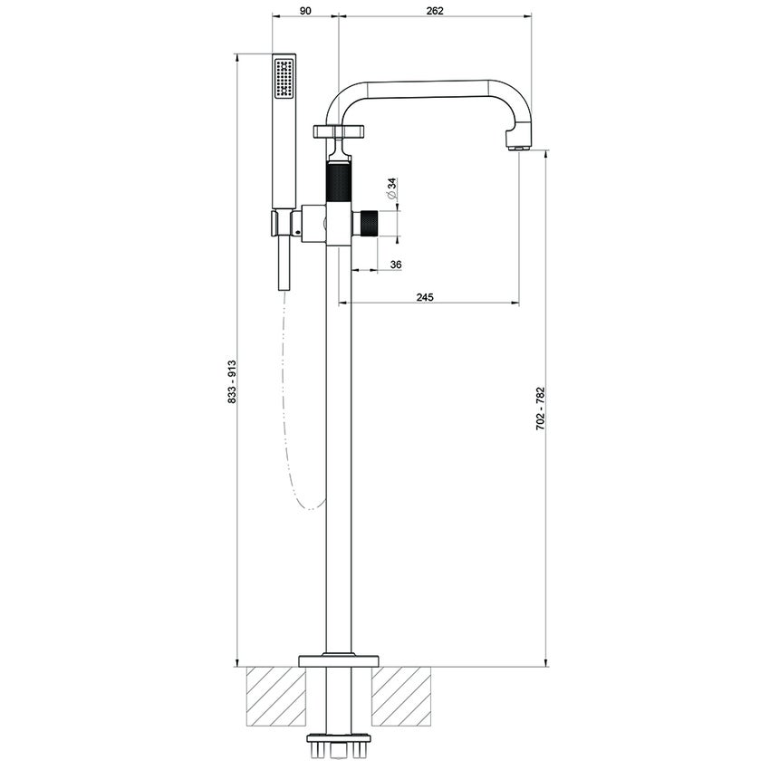 Immagine di Gessi INCISO+ piantana esterno vasca con doccetta, finitura black metal brushed PVD 58128#707