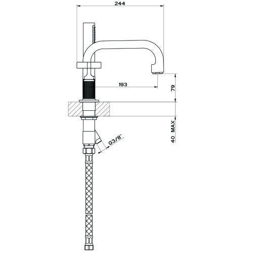 Immagine di Gessi INCISO+ gruppo bordo vasca cinque fori con bocca di erogazione, deviatore, flessibile 150 cm e doccetta anticalcare estraibile, finitura black metal brushed PVD 58140#707