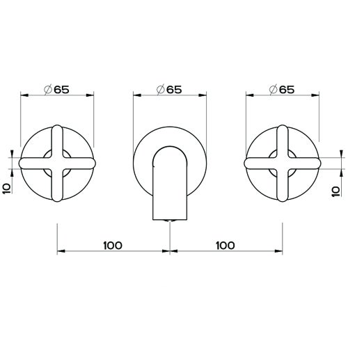 Immagine di Gessi INCISO+ gruppo lavabo P.23 cm, tre fori a parete, senza scarico, finitura brushed brass PVD 58190#727