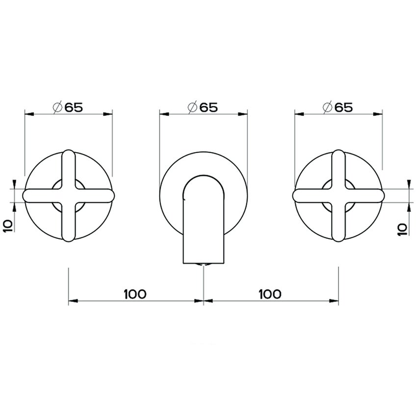 Immagine di Gessi INCISO+ gruppo lavabo P.23 cm, tre fori a parete, senza scarico, finitura brushed brass PVD 58190#727