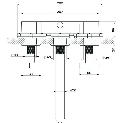 Immagine di Gessi INCISO+ gruppo lavabo P.27 cm, tre fori a parete, senza scarico, finitura black metal brushed PVD 58192#707