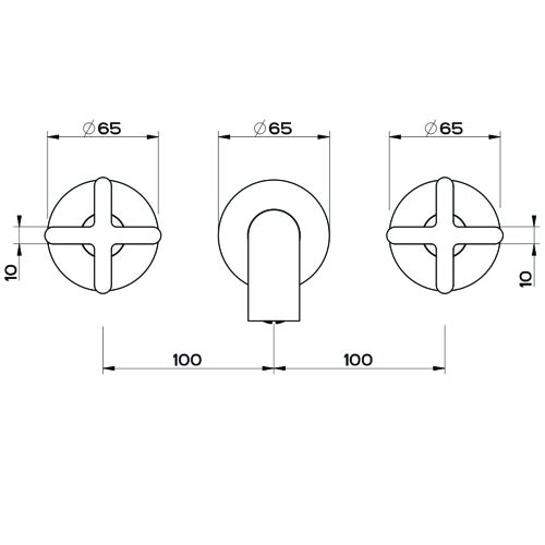 Immagine di Gessi INCISO+ gruppo lavabo P.27 cm, tre fori a parete, senza scarico, finitura black metal brushed PVD 58192#707