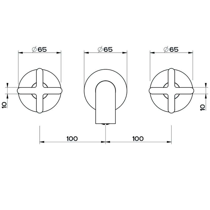 Immagine di Gessi INCISO+ gruppo lavabo P.27 cm, tre fori a parete, senza scarico, finitura black metal brushed PVD 58192#707